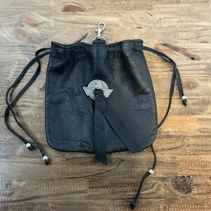 Vintage Handmade Leather Coin Change Pouch‎ Motorcycle Drawstring Made in Mexico